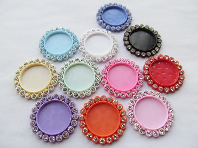 50pcs White Rhinestone Multicolor Flatback Round Resin Pendant Charm Finding,Base Setting Tray Bezel,fit 20mm Cabochon  Cameo