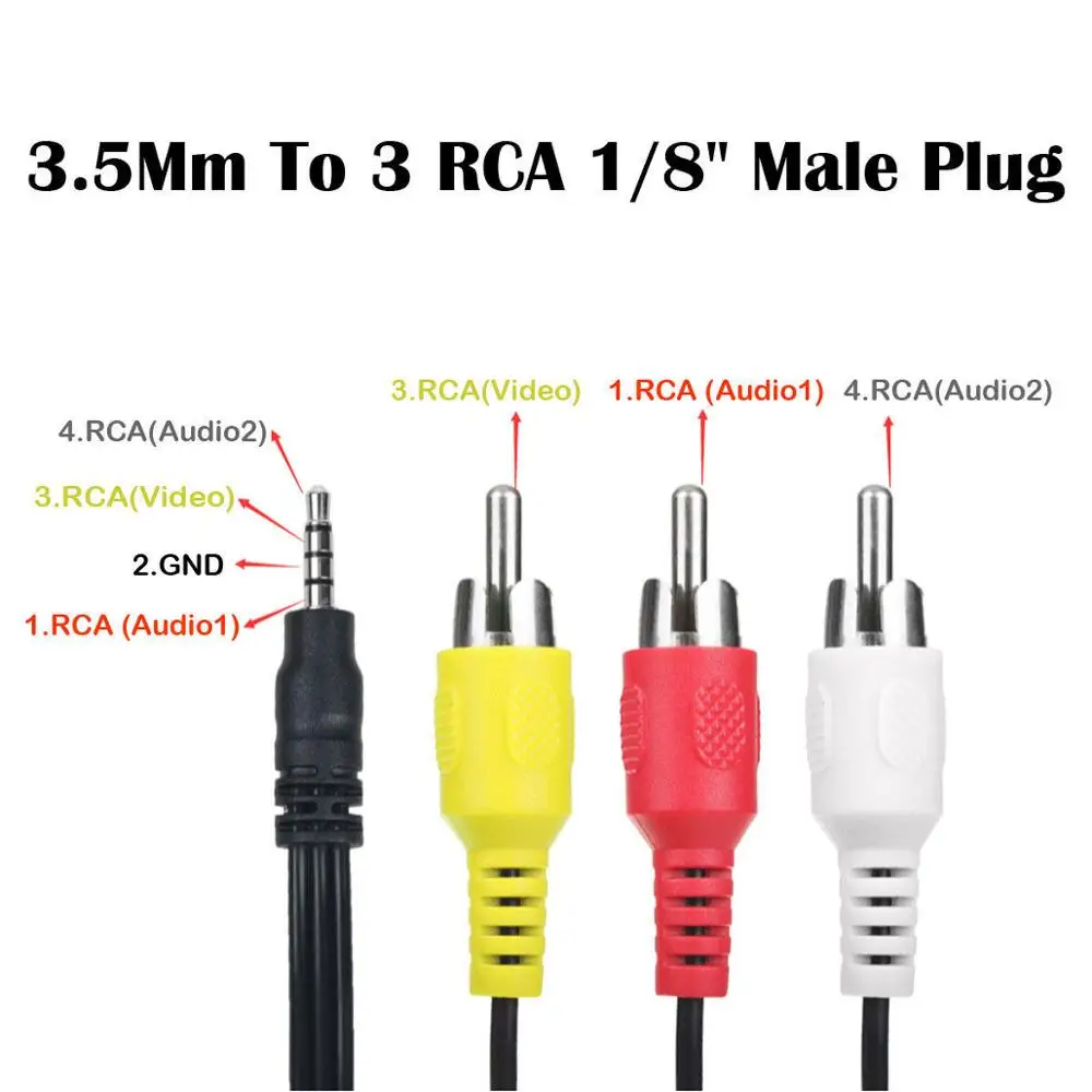 3.5mm Plug to 3 RCA Camcorder Audio Video A/V Cable 4Feet for Sony JVC Panasonic Canon Samsung Camcorders