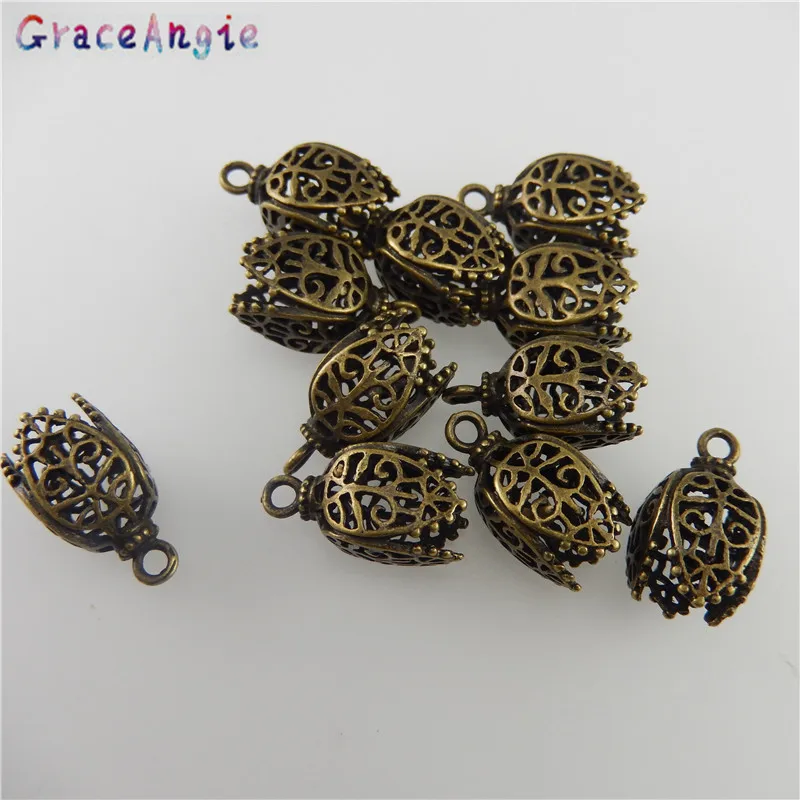 GraceAngie 8PCS Copper Antique Bronze Color Hollow-Pattern Pendant Finding 17*11*11MM 05745 Handmade Fashion Jewelry Charms