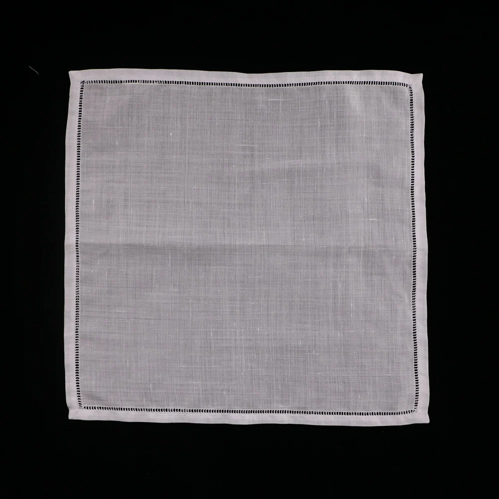 S009: 1 piece White ramie Kerchief Drawnwork Ladder Hemstitch hanky Wedding handkerchief