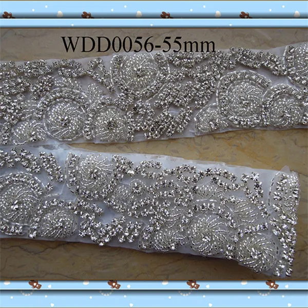

(10 YARDS) Wholesale bridal beaded Rhinestone Applique Trim iron on for wedding evening dress sash WDD0056