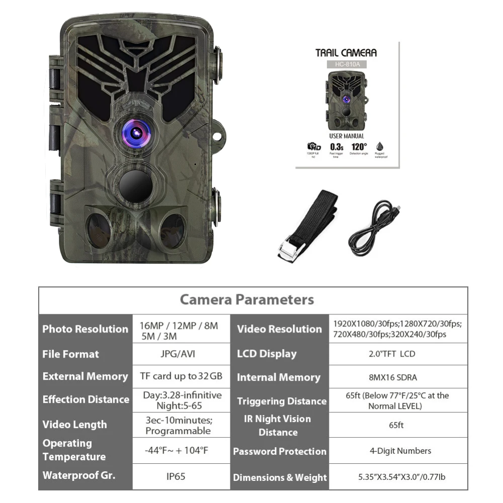 HC810A Wildkamera 16MP 1080P Infrarot-Nachtsicht Überwachungskamera Fotofalle Outdoor Wildtierkamera zur Verfolgung – Detail 2