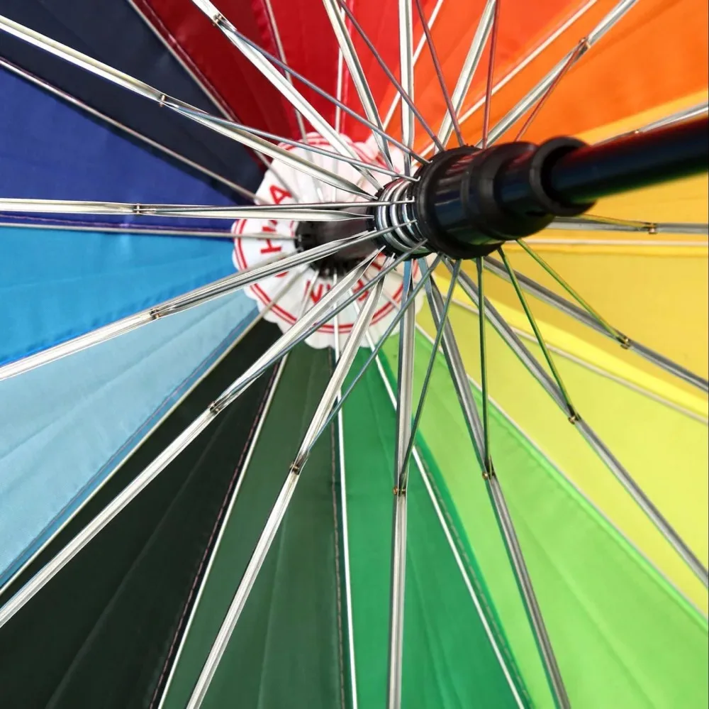 Automatic Long-Handle Umbrella for Adults, 16K Golf Umbrella, Pongee Rainbow Umbrella, Sunny and Rainy, High Quality