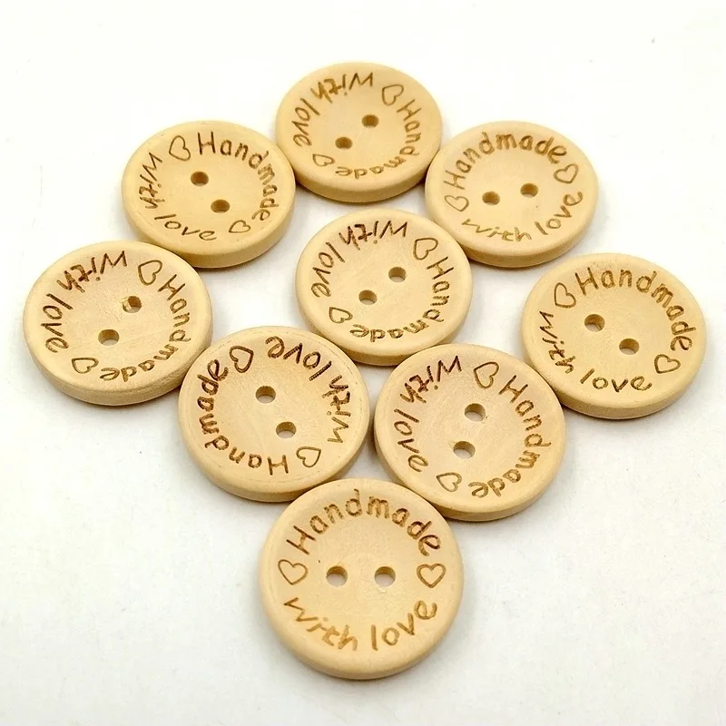 50Pcs/lot 15mm/20mm/25mm Natural Color Wooden Buttons Handmade Letter Love Scrapbooking For Wedding Decor Sewing Accessories