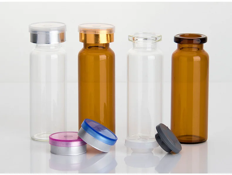 500pcs/lot Clear & Amber Empty Injection Glass Vial with Center Flip Off Cap Transparent Liquid Medicine Glass Containers