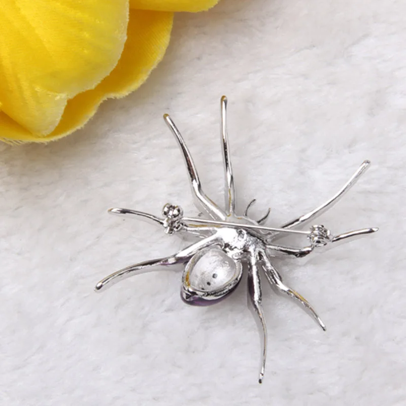 Spider Animal Pin Brooch with Purple Alloy Crystal Rhinestone Widow for Halloween ee