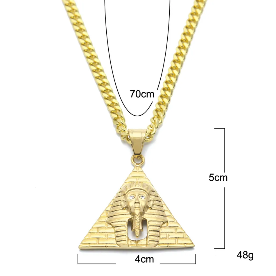 UWIN Men\' Punk Egyptian Pharaoh Pendant Stainless Steel Gold Color Pyramid Charm Necklace Pendants Fashion Hip hop Jewelry