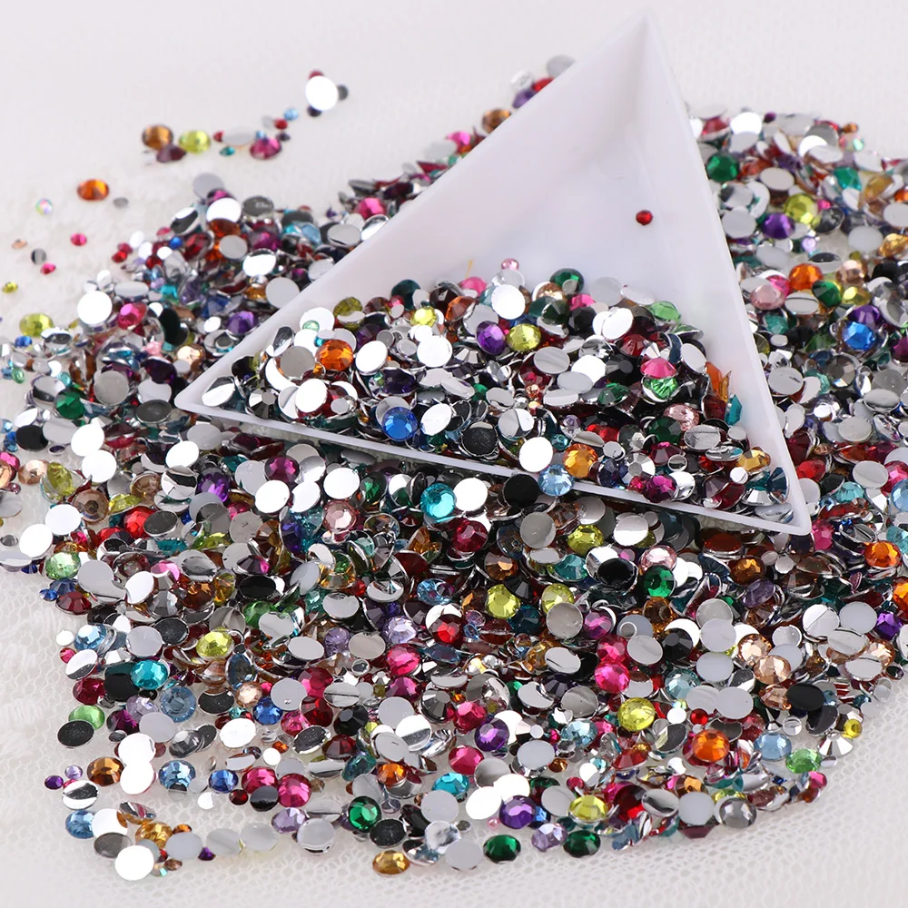 1000pcs  Mix Color&Size Rhinestone Round Flatback Glue On Stones Nail Art Mobile Phone Gems DIY Jewelry Decorative Rhinestones