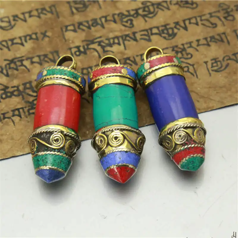 TBP298 Tibetan Amulet Nepal Hand Bullet Pendants Multi Colors