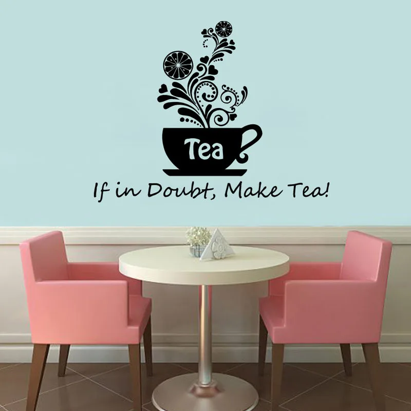 Floral Tea Wall Stickers Phrase If In Doubt Make Tea Cup Kitchen Cafe Home Vinyl Decal Sticker