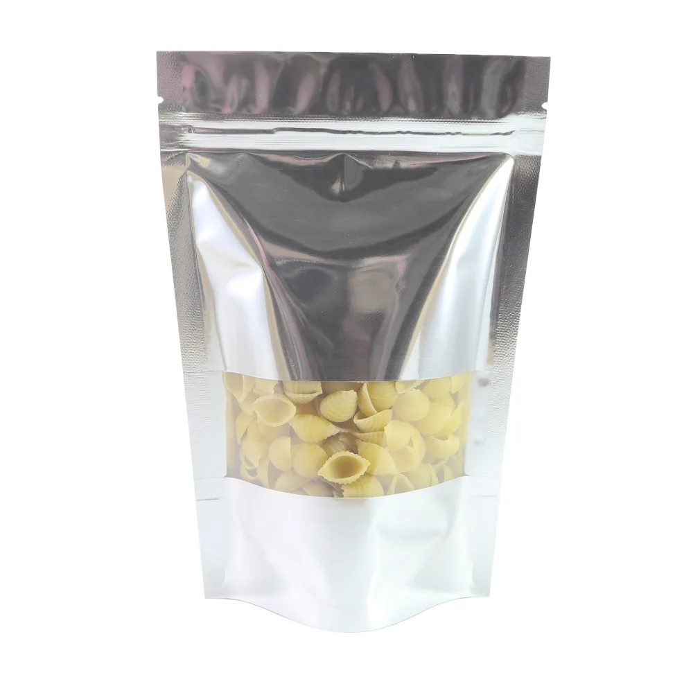 Storage Bag Variety Sizes Shiny Silver Bags Stand Up Ziplock Packaging Heat Sealable Pouches  with Window