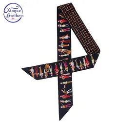 2017 Best Selling Holiday Print Silk Scarf Women Luxury Brand Scarf Bag Ribbons Fashion Head Scarf Small Long Scarves Wholesale