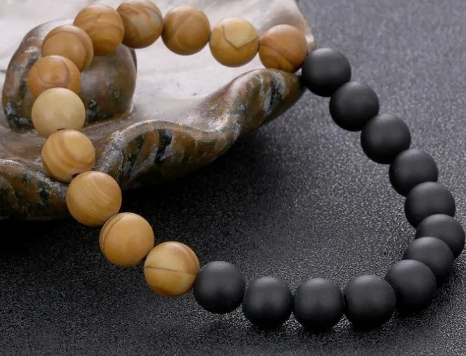 8mm bnt43 yellow black wood agate Onyx Bracelet black Matte glass bead Buddha Yoga Bangles Healing Reiki Chakra Buddha Yoga