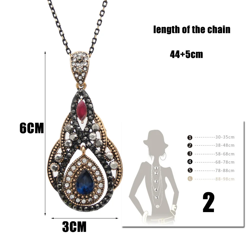 Sunspicems Vintage Turkish Pendant Necklaces For Women Antique Gold Color Resin Arabic Jewelry Full Crystal