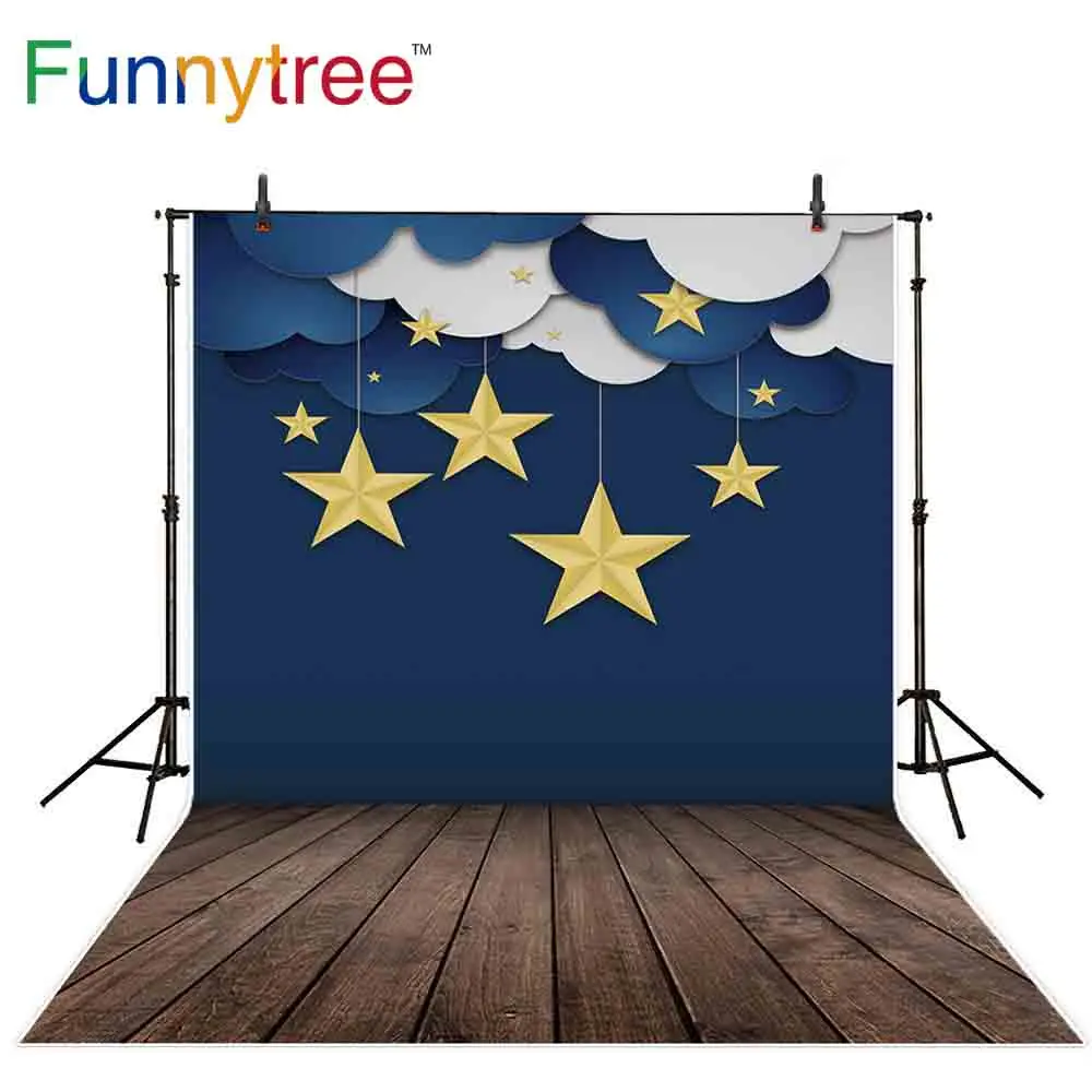 Фон Funnytree для фотосъемки, темно-синий фон для студийной фотосъемки с изображением ночи, звезды, облаков, деревянного фона для детской вечеринки