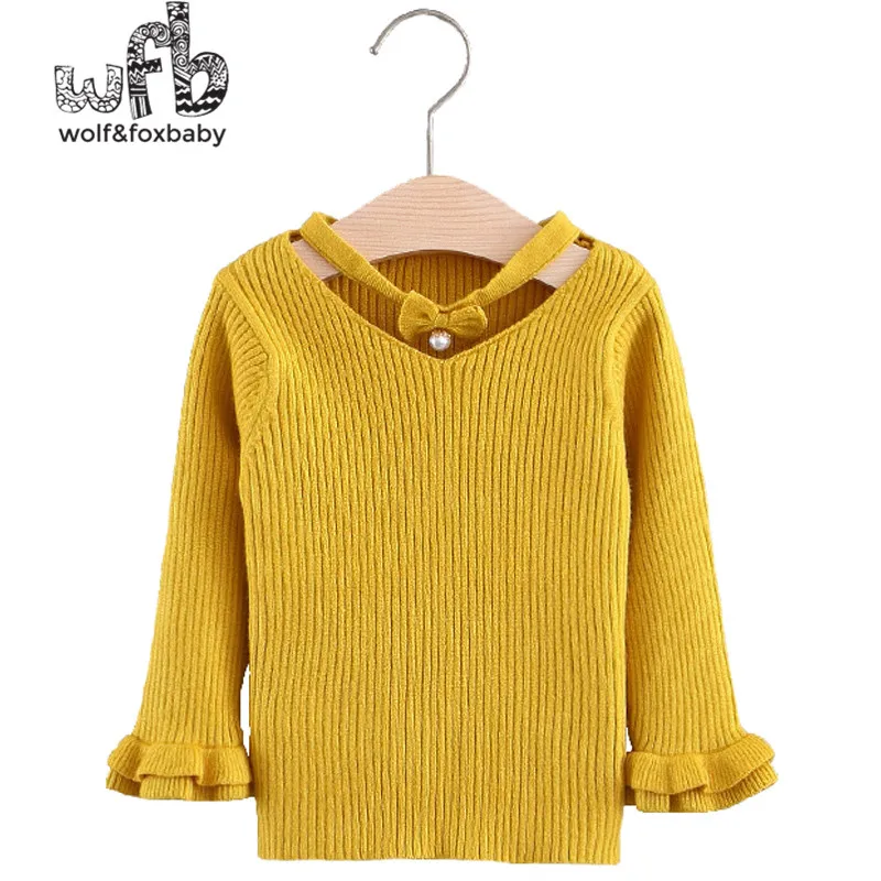 

Retail 0-3 years T-shirts hanging neck hollow bowknot sweater girl infant spring fall autumn