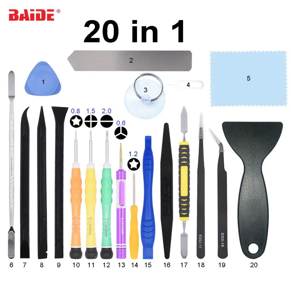 20 in 1 Screwdriver Tools Kit 0.6Y  0.8 1.2 Pentalobe Pry  Set for iPhone Samsung Phone Battery Screen DIY Replace 50set/lot