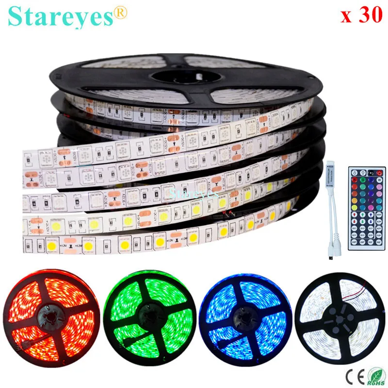 

Free Shipping 30 pcs SMD 5050 60 LED / M RGB Strip 5M 300 LED DC12V IP65 Waterproof flash lighting LED Strip Light Single color