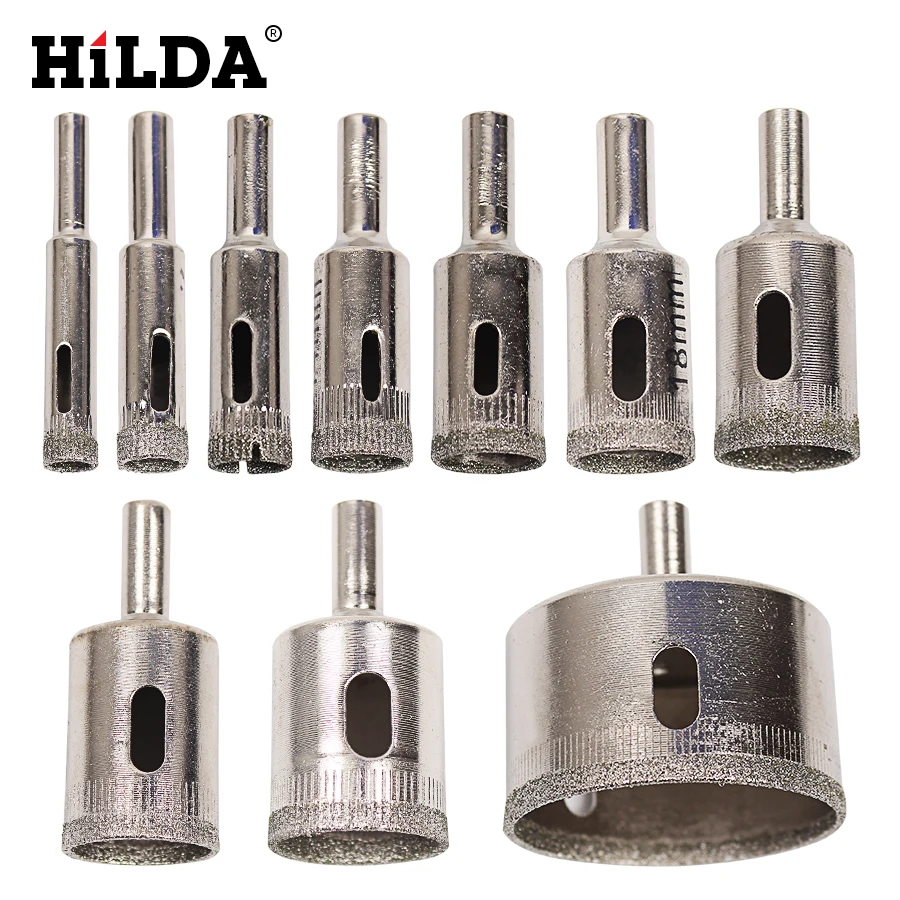 HILDA 10PCS/set 8-50mm Diamond Coated Core Hole Saw Drill Bits Tool Cutter For Tiles Marble Glass Granite Drilling Best Price