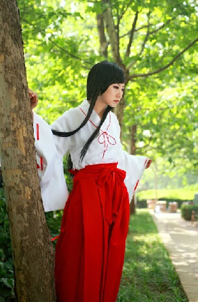 Anime Inuyasha Kikyo Kimono Cosplay Uniform Dress Women Halloween Costumes Full Set Size S M L  XL Inuyasha Kikyo Costume