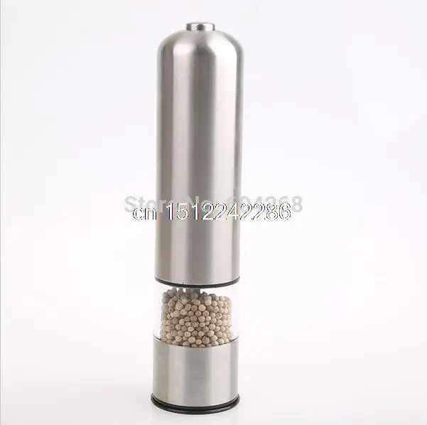 FREE SHIPPING STAINLESS STEEL ELECTRIC PEPPER SALT SPICE MILL GRINDER WITH LIGHT BATTERY OPERATED