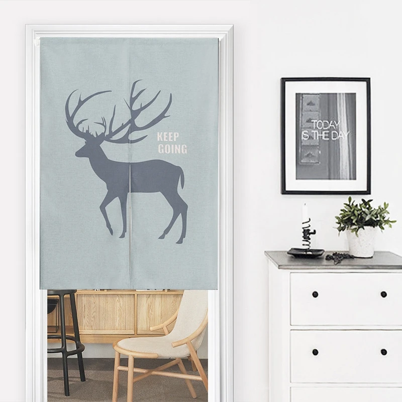 Doorway Customized Curtain Tapestry Cotton Linen Door Curtain Screen Door Blind Room Divider Anti-thermal Deer Christmas Decor