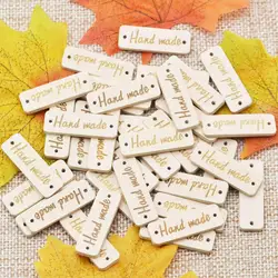 KALASO 50Pcs Wooden Handmade Design Label Tags Sewing 2 Holes Buttons Clothing Custom DIY Crafts Supplies Home Decoration