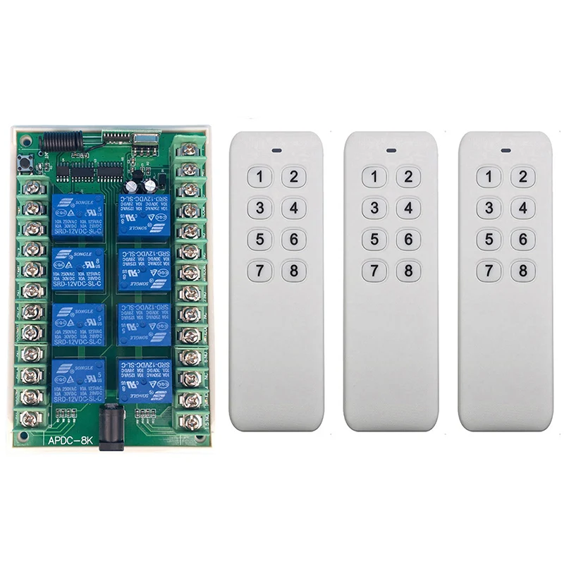 

DC 12V 24V 8 CH Channels 8CH RF Wireless Remote Control Switch Remote Control System receiver transmitter 8CH Relay 315/433 MHz