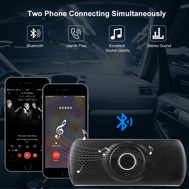 Handfree Bluetooth Car Kit MP3 Player Bluetooth 4.2 EDR SIRI 3W Speaker Car Bluetooth Handsfree Kit Support TF Connect 2 Phones