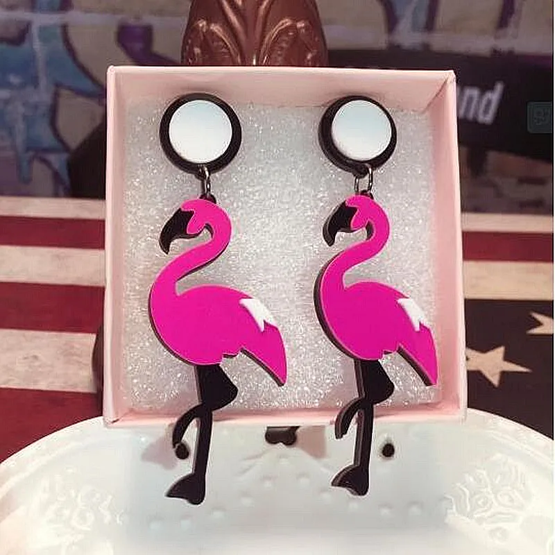 Pendientes acrílicos grandes con forma de flamenco para mujer y niña, aretes largos colgantes de pájaros Punk, joyería de fiesta