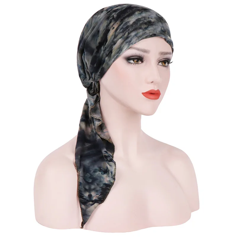 Touca feminina muçulmano, chapéu turbante macio pré-amarrado, gorro de algodão, toucas de quimioterapia, bandana, lenço de cabeça, envoltório de