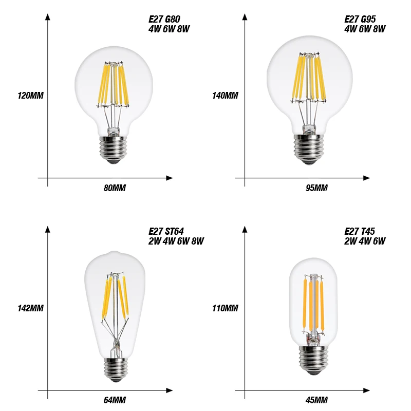 KARWEN LED lamp Candle Bulb E14 E27 2W 4W 6W 8W AC 220V Retro antique Glass Edison bulb Vintage led Filament Light 360 Degree