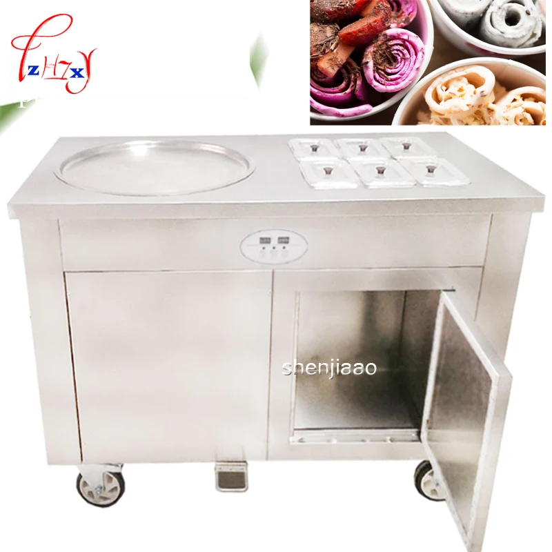 1 unidad de olla individual con gabinete de almacenamiento en frío, rollo de helado frito comercial, máquina de yogur frito CBJY-1D6A, máquina de rollo de leche frita