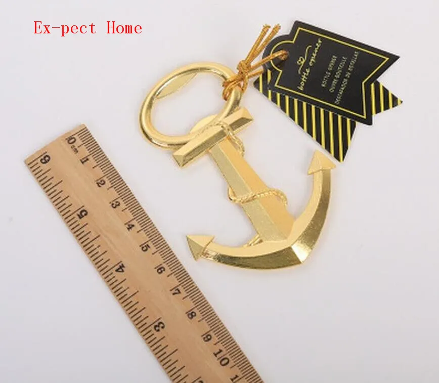 200 pcs Unique Anchor Corkscrew golden Bottle Opener for Wedding Gift Beach Themed Sea Party Kitchen Bar Wine Beer Openers Tools