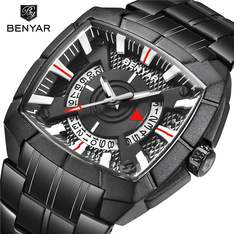 Relogio Masculino BENYAR Men Military Quartz Wristwatches Fashion Brand Luxury Waterproof Stainless Steel Watches Calendar Clock