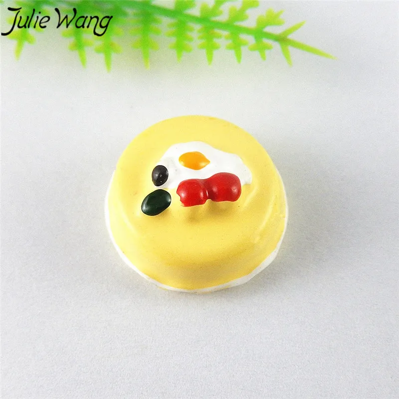 Julie Wang 10pcs/pack Resin Imitation Food Series Poached Egg Mango Yellow Cake Shape Jewelry Accessories For Craft