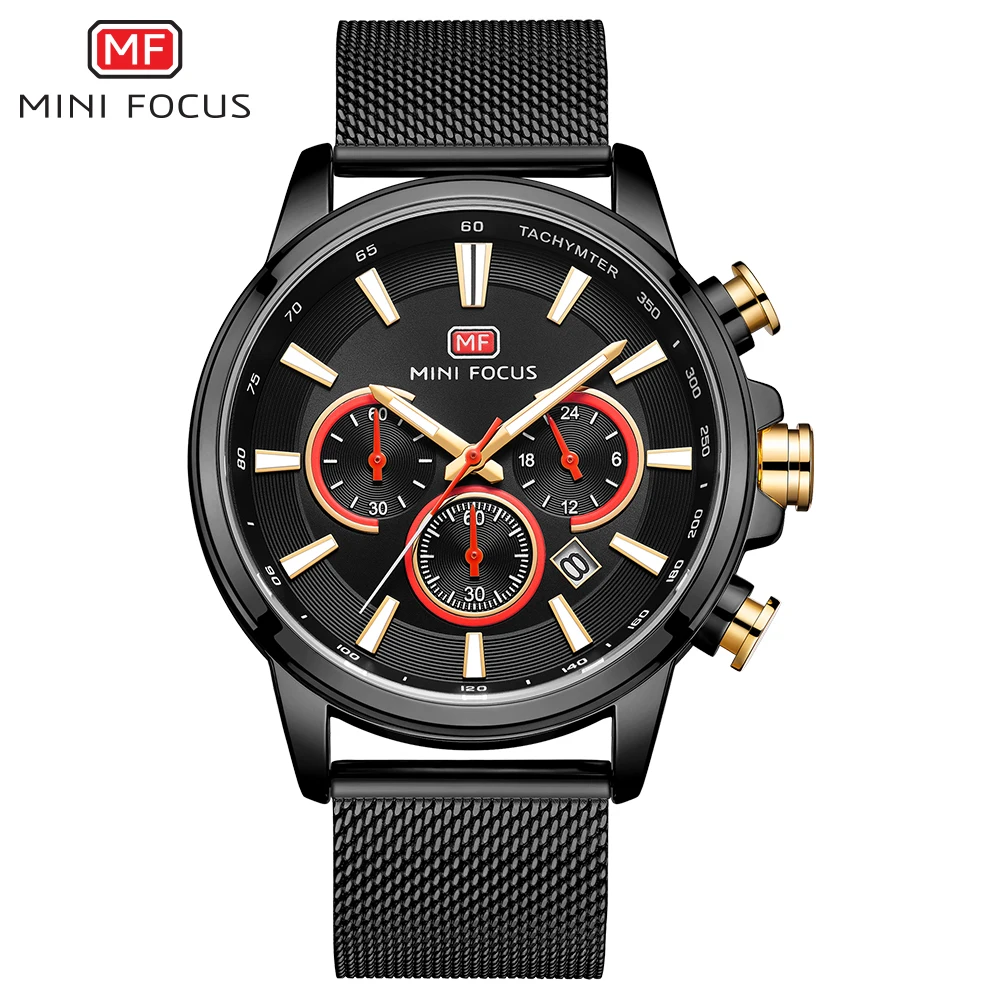 MINI FOCUS Men's Chronograph Wrist Watch Sport Stainless Steel Quartz Analog Watch Man Business Watches Mens Relogio Masculino