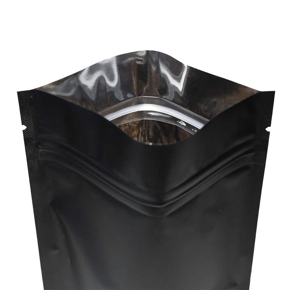 High Quality 100pcs Heat Seal Zip Lock Package Bags Aluminum Foil Mylar Tear Notch Matte Black Stand Up Bag Wholesale