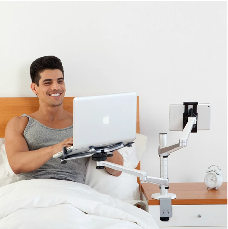 OA-9X Desktop Full Motion Dual Arm Laptop+Tablet PC Stand Rotate Holder For Notebook 10-15 inch and All Tablet PC 7-10 inch - Image 6