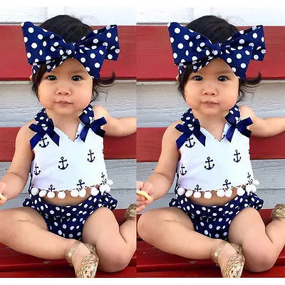 Summer 3Pcs/set Infant Baby Girls Sunsuit 0-24M 6