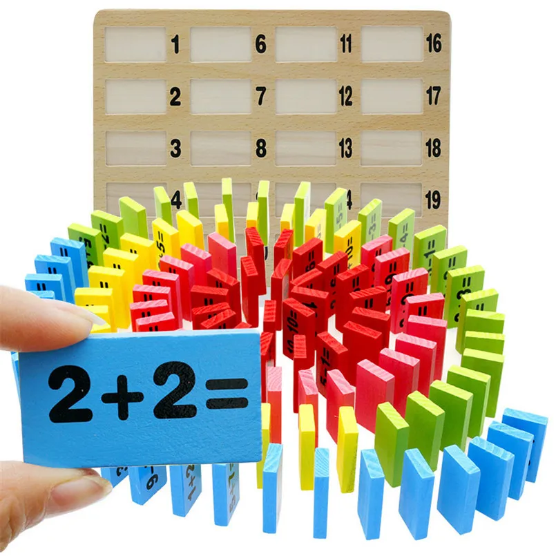 Blocs de dominos en bois colorés, 110 pièces, jouets mathématiques pour enfants, apprentissage, ensemble de dominos en bois, jeu Montessori, jouet mathématique, cadeau pour enfants