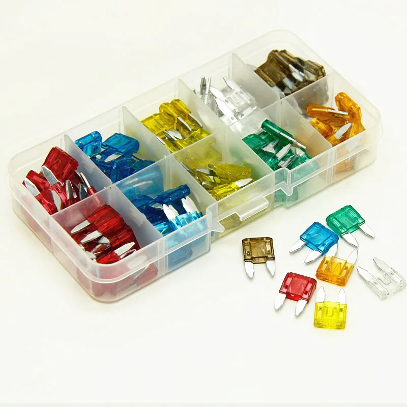 500pcs (5 boxes) Mixed Mini Blade Fuse Zinc Alloy Plastic Material 5A 10A 15A 20A 25 30A