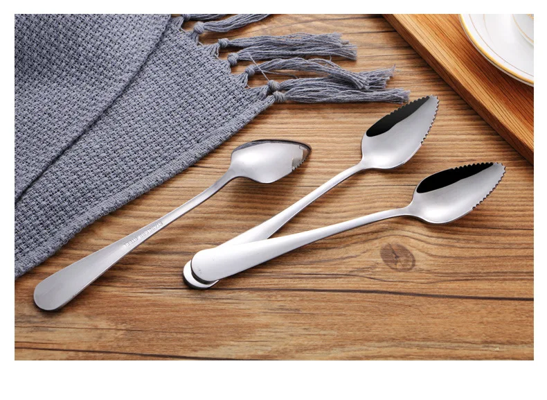 1PC Fruit Spoons Thick Stainless Steel Grapefruit Spoon Dessert Serrated Edge Ice Cream Spoons PO 001