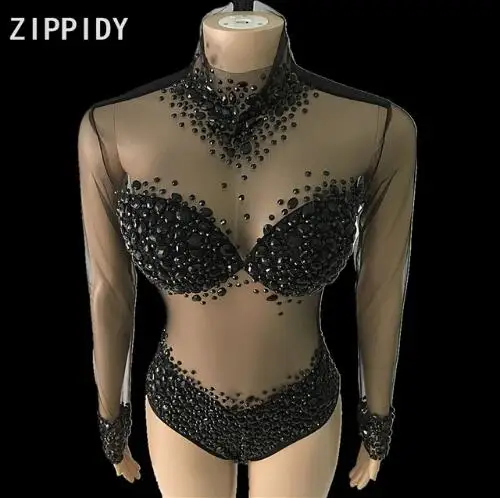 Body en maille avec grandes pierres, 5 couleurs, tenue Sexy pour fête d'anniversaire, danse, discothèque, Bar, Costume d'équipe de chanteur, en tissu avec strass, 2018