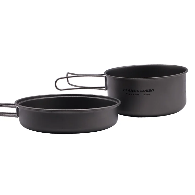 FLAME'S CREED Ultra Titanium Pan Outdoor Camping Titanium Mangkuk Set Pegangan Lipat Peralatan Masak CKW750ML