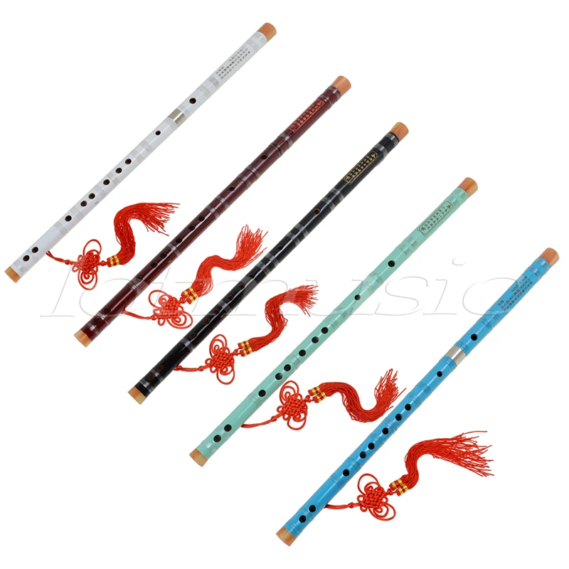 Kmise Different Colors Paint Traditional Chinese Bamboo Flute Dizi Music Instrument F Key Pack of 5