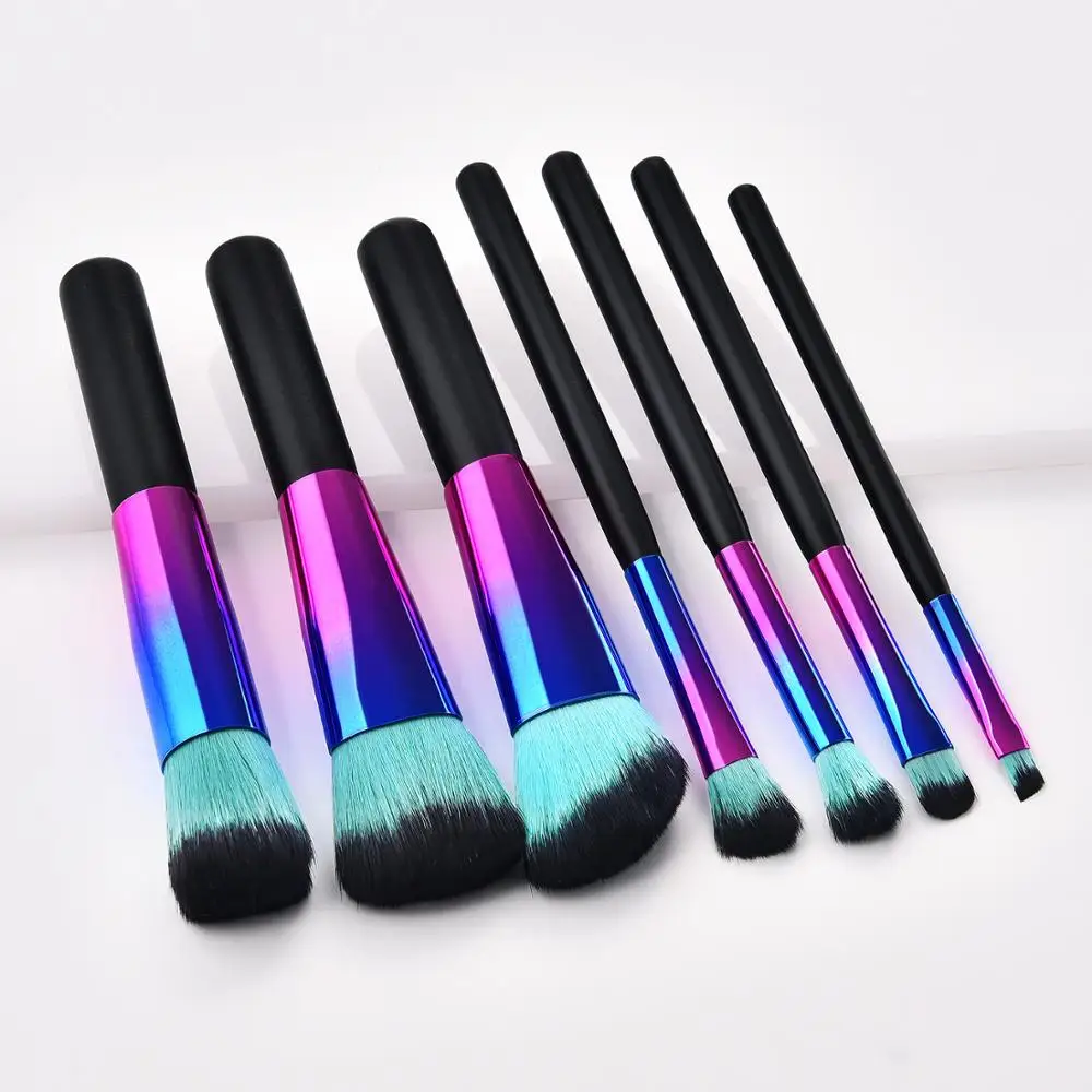 Pro colorful makeup brushes set 7pcs tools kit for eyeshadow blush cosmetics portable make-up accessories wood handle 50sets/lot