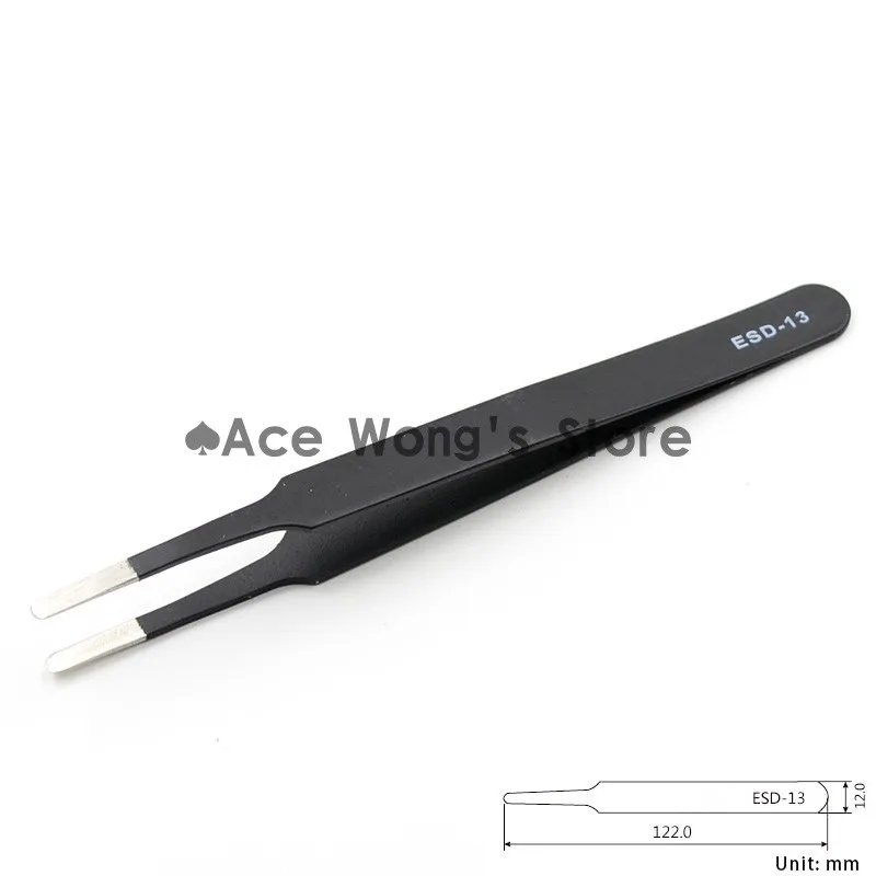 1pcs Precision ESD-13 Tweezers, stainless steel anti-static tweezers Repair Tool Soldering Station Welding Assist