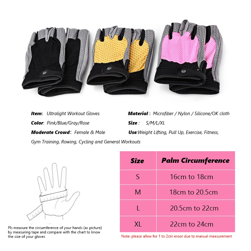 Half Finger Fitness Gym Workout Gloves Non-slip Silicone Padded Leather Palm For Weight Lifting Training Pull Up Bodybuilding