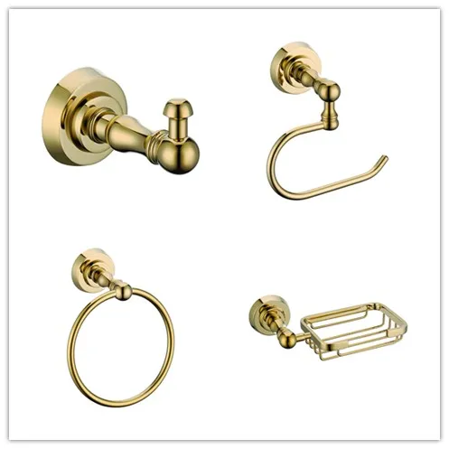 

Luxury gold solid brass Bathroom hardware Accessory set Paper holder Robe hook clothes-hook Towel ring Towel rack Soap Basket